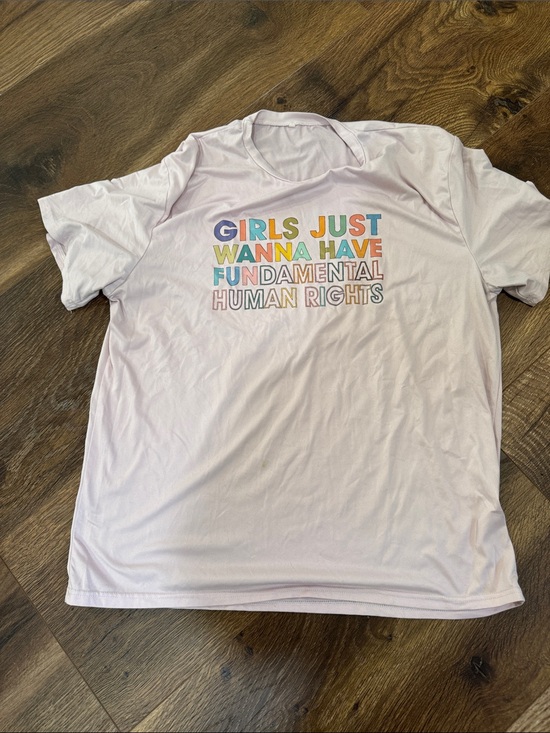 Tops - Girls Just Wanna Have Fundamental Human Rights Graphic Tee - Light Pink